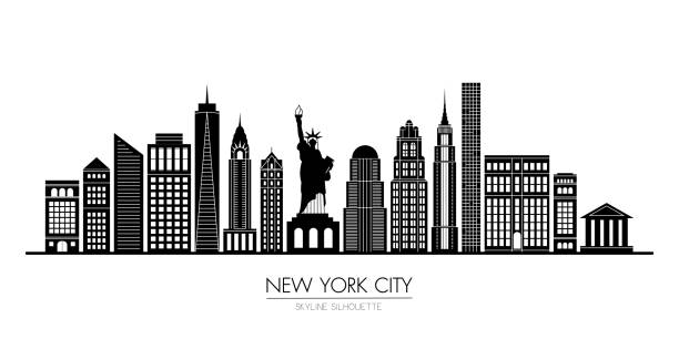 illustrazioni stock, clip art, cartoni animati e icone di tendenza di design piatto della silhouette dello skyline della città di new york, illustrazione vettoriale - new york