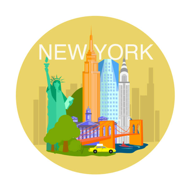 New York City New york city scene. cartoon of a statue of liberty free stock illustrations