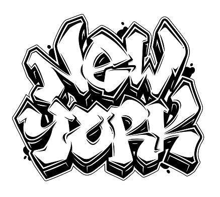 New York lettering in readable graffiti style. Isolated black line on white background. vector