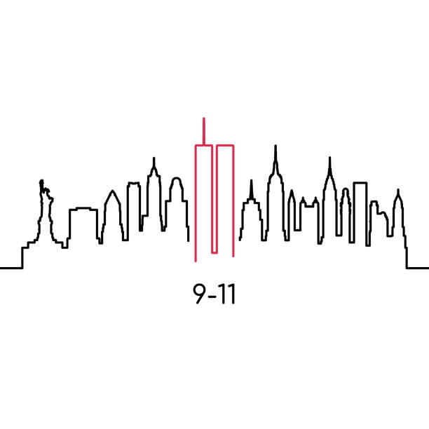 ilustraciones, imágenes clip art, dibujos animados e iconos de stock de silueta lineal de nueva york. plantilla de diseño vectorial para usa patriot day 9/11. - memorial day