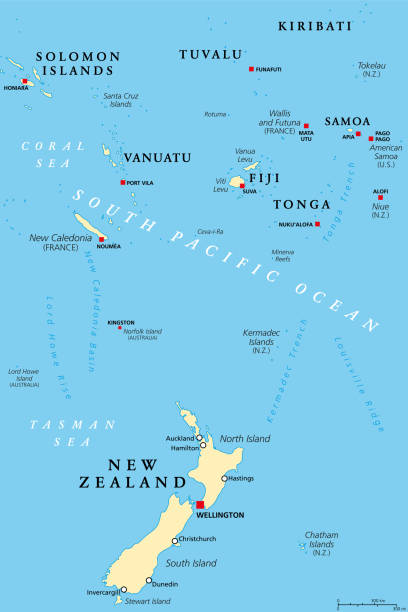 новая зеландия и южная полинезия, политическая карта - tonga stock illustrations
