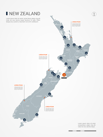 New Zealand infographic map vector illustration.