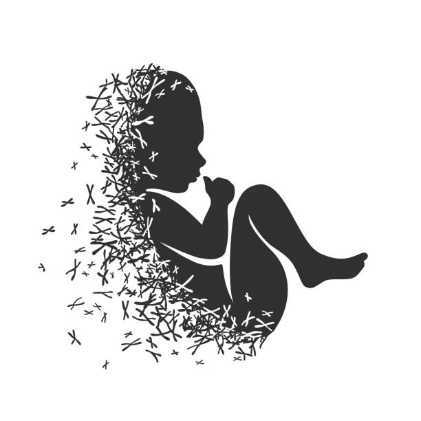 Newborn silhouette. Baby symbol black on white Newborn silhouette. Vector baby symbol with xy chromosomes black on white dna silhouettes stock illustrations
