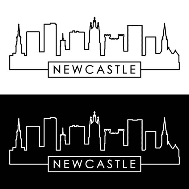 stockillustraties, clipart, cartoons en iconen met newcastle skyline. lineaire stijl. bewerkbare vector bestand. - newcastle united