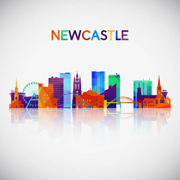 stockillustraties, clipart, cartoons en iconen met newcastle skyline silhouet in kleurrijke geometrische stijl. symbool voor uw ontwerp. vector illustratie. - newcastle united