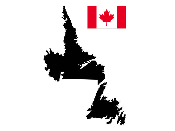 stockillustraties, clipart, cartoons en iconen met newfoundland en labrador kaart met canadese vlag - labrador
