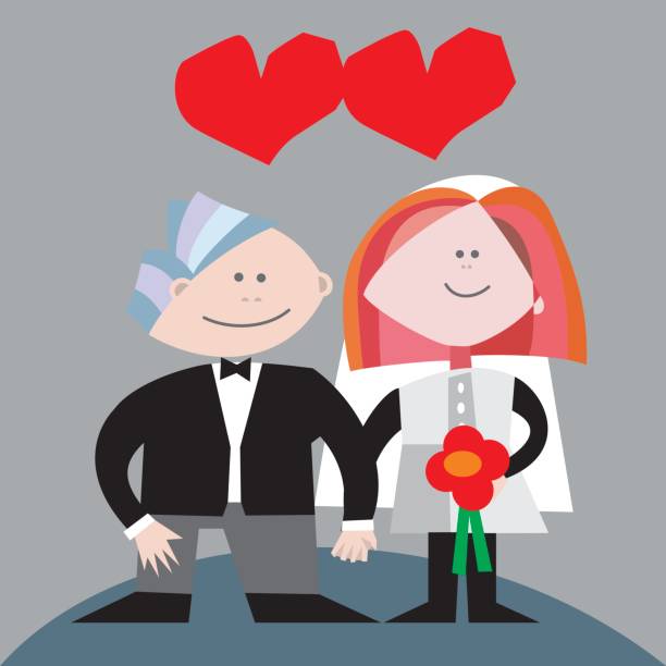 ilustraciones, imágenes clip art, dibujos animados e iconos de stock de recien casados - tintanegra00