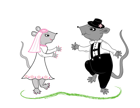 Newlyweds.Wedding funny story of a loving dancing couple of mice.
