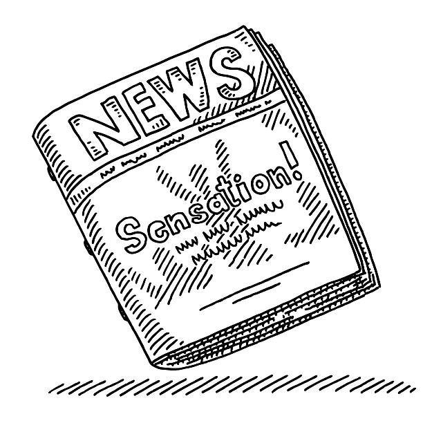 News Magazine Sensation Headline Drawing Hand-drawn vector drawing of a News Magazine containing the Headline "Sensation!". Black-and-White sketch on a transparent background (.eps-file). Included files are EPS (v10) and Hi-Res JPG. paper drawings stock illustrations