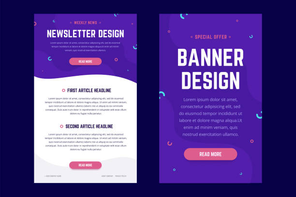 ilustrações de stock, clip art, desenhos animados e ícones de newsletter, email design template, and vertical banner design template. - email