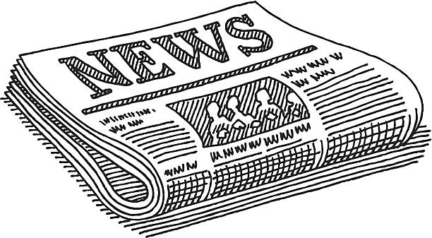 Newspaper Drawing Hand-drawn vector drawing of a generic Newspaper. Black-and-White sketch on a transparent background (.eps-file). Included files: EPS (v8) and Hi-Res JPG. paper clipart stock illustrations
