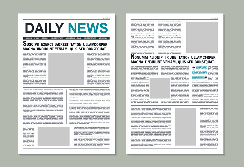 Newspaper page mockup. Newsletter journal template with headline for typography. News paper editorial with column articles for printing. Daily press magazine for advertising background. vector.