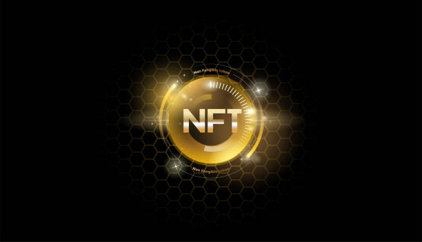 nft жетон в золотом стиле. не взаимозаменяемые жетоны. векторный дизайн иллюстрации. - nft stock illustrations