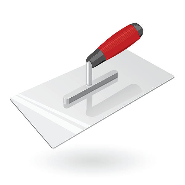 Nice classical red metal four-sided stucco trowel on white. Nice classical red metal four-sided stucco trowel on white, silver handle metal head. Construction tools, isolated flatten illustration master vector icon, useful sign. concrete clipart stock illustrations