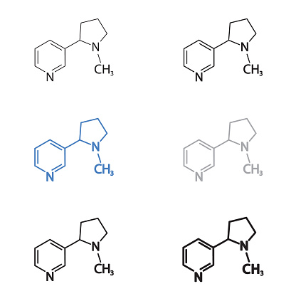 Nicotine molecular structural chemical formula set. Vector icon. eps10.