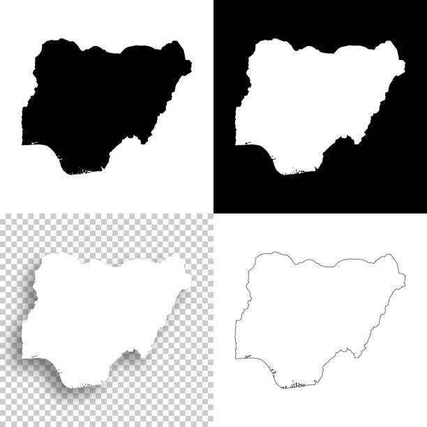 디자인-에 대 한 나이지리아 지도 공백, 흰색과 검정색 배경 - nigeria stock illustrations