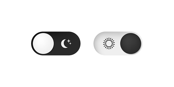 Night or day mode toggle switch vector button. Brightness of application theme. Light and dark slide option element.