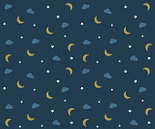 Night pattern with clouds, moons and stars. Vector background wallpaper with bedtime elementsvector eps10
