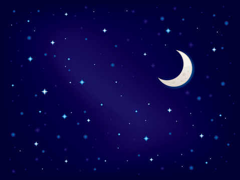Night sky with stars and crescent moon
