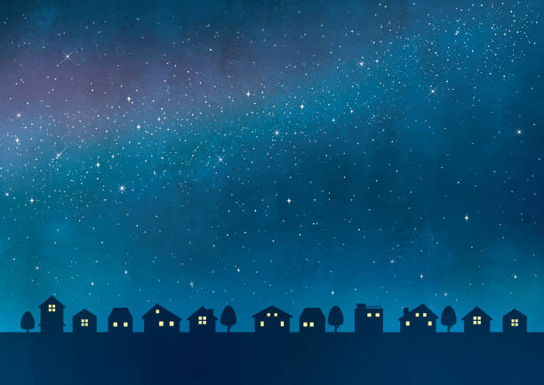 Night view and Milky way watercolor Night view and Milky way watercolor night illustrations stock illustrations