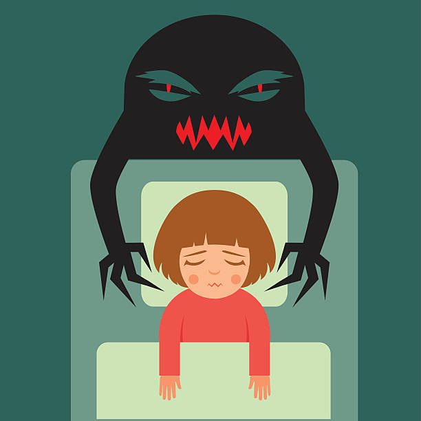 nightmare, nightmare, vector cartoon illustration of person having bad dreams ghost boy stock illustrations