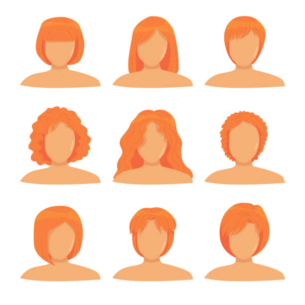 nine different hairstyles. different types of hair nine different hairstyles. different types of hair: straight and curly, long and short hair. barbershop concept. set of icons of  different hair styling. vector flat. isolated. cartoon short hair stock illustrations