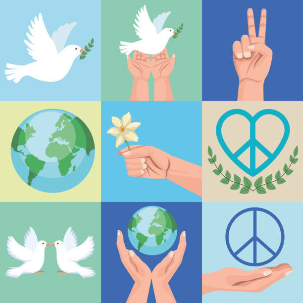 nine peace icons vector art illustration