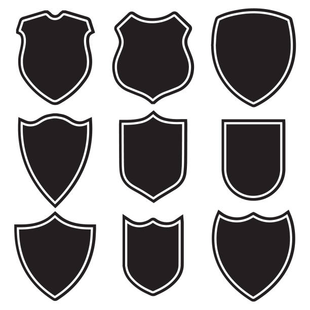 Nine shield icon set Shield, Award, Security System, Banner - Sign, Equipment mountain ridge stock illustrations