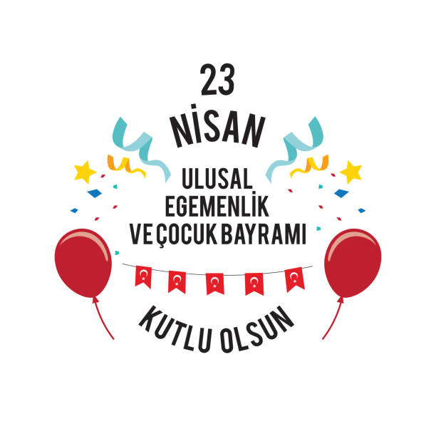 ilustrações, clipart, desenhos animados e ícones de 23 nisan cocuk bayrami, 23 de abril soberania nacional e dia das crianças na turquia - abril