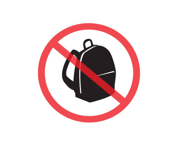No backpack allowed. Not Allowed Sign, Accident Prevention signs, warning symbol, road symbol sign and traffic symbol design concept, vector illustration. No backpack allowed. Not Allowed Sign, Accident Prevention signs, warning symbol, road symbol sign and traffic symbol design concept, vector illustration. asien startblock stock illustrations