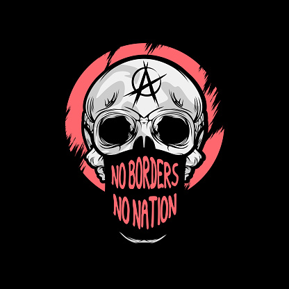 No Border No Nation Skull Wearing Mask Protest T-shirt Design Illustration