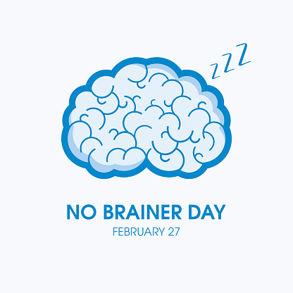 Abstract human brain blue simple icon vector. Sleeping brain vector. No Brainer Day Poster, February 27. Important day