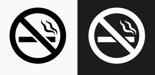 ilustraciones, imágenes clip art, dibujos animados e iconos de stock de ningún cigarrillo fumar icono en blanco y negro vector fondos - smoke on black