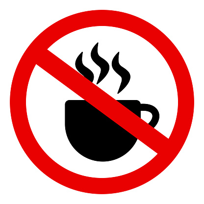 No coffee sign or symbol, no sign in red with coffee sign in black
