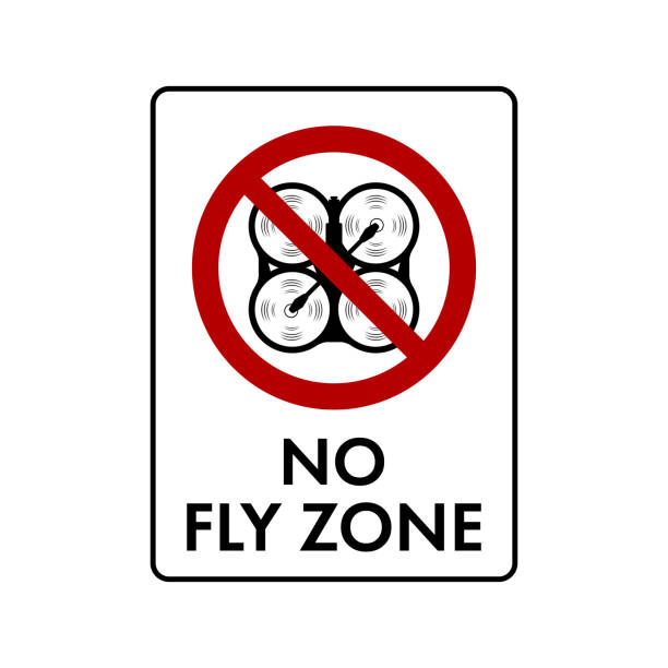 No drone zone sign. No drones icon. Flights with drone prohibition sign isolated on white. Vector illustration No drone zone sign. No drones icon. Flights with drone circle backslash symbol, nay, prohibited symbol, dont do it icon isolated on white. Vector illustration. drone borders stock illustrations