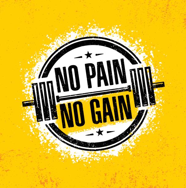 No Pain No Gain. Inspiring Workout and Fitness Gym Motivation Quote Illustration. Creative Vector Rough Typography No Pain No Gain.Inspiring Workout and Fitness Gym Motivation Quote Illustration. Creative Strong Vector Rough Typography Grunge Wallpaper Dumbbell Illustration Poster Concept pain borders stock illustrations