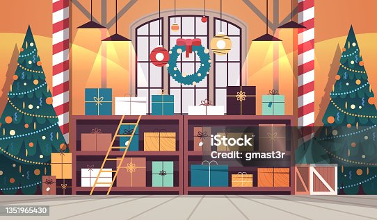 istock no people santa claus factory with gifts and decorated christmas tree new year winter holidays celebration concept 1351965430