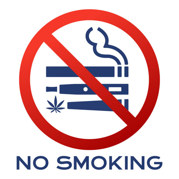 No Smoking Cigarette Vape Marijuana Sign No smoking cigarette, vape or vaporizer and marijuana cigarette sign. electronic cigarette stock illustrations