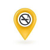 Map pin icon No Smoking sign location isolated.