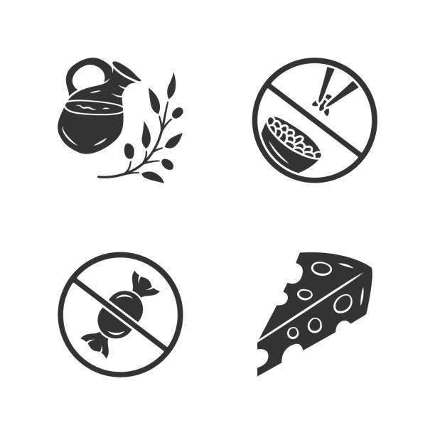 No sugar organic products glyph icons set. Dietary food healthy eating. Glucose free and low carbs keto diet. Silhouette symbols. Natural fresh drink, Swiss cheese vector isolated illustration No sugar organic products glyph icons set. Dietary food healthy eating. Glucose free and low carbs keto diet. Silhouette symbols. Natural fresh drink, Swiss cheese vector isolated illustration cheese silhouettes stock illustrations