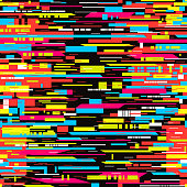 Vector Illustration of a distorted colourful image with a noisy glitch pixelated seamless pattern.