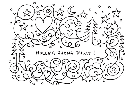 Nollaig Shona Dhuit Christmas Love Line Art Doodle Drawing Stock Illustration - Download Image Now - iStock