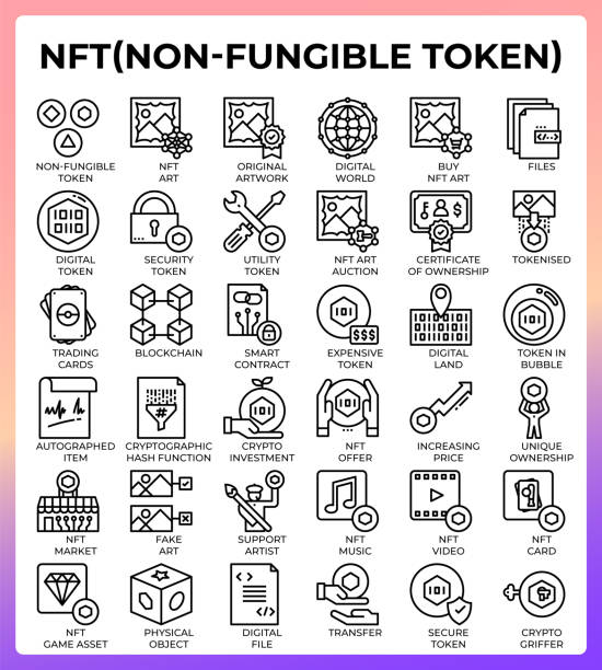 nft non fungible token icons set - nft stock illustrations