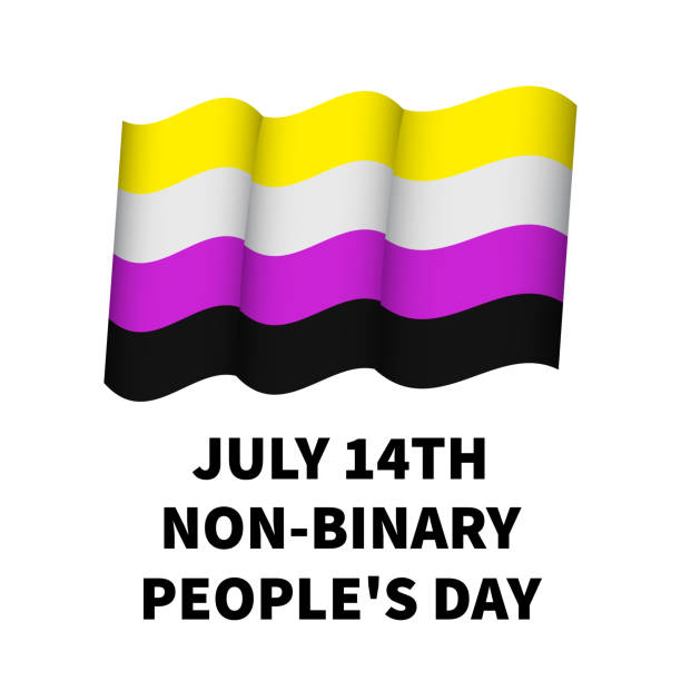 non-binary peopleâs day poster with pride flag. lgbt community holiday celebrate on july 14. easy to edit vector template for banners, signs, logo design, card - 非二元性別 插圖 幅插畫檔、美工圖案、卡通及圖標