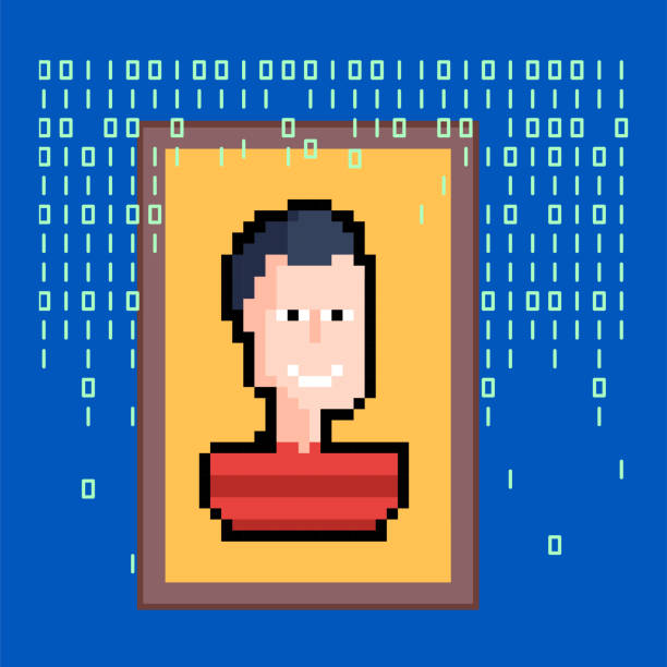 Non-fungible token. Pixel portrait. avatar borders stock illustrations