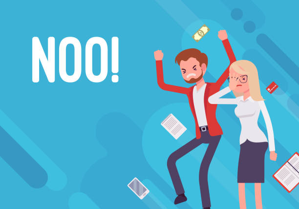 Noo. Business demotivation poster Noo. Business demotivation poster. Marketing mistakes, financial miscalculation, no target market and potential clients, employee turnover. Vector flat style cartoon illustration on blue background entrepreneur backgrounds stock illustrations