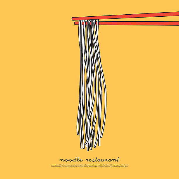 Noodle Asian food into chopsticks, menu poster, vector illustrat Noodle Asian food into chopsticks, menu poster, vector illustration pasta designs stock illustrations