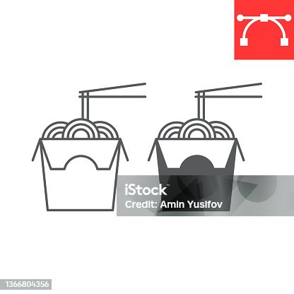 istock Noodle box line and glyph icon 1366804356