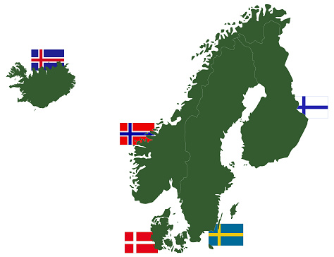 Scandinavian countries. Флаги скандинавских стран. Карта скандинавских стран.