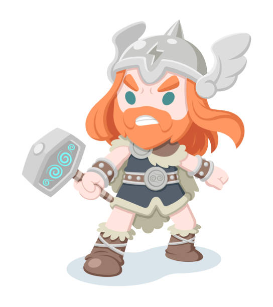 Norse god Thor cartoon illustration Cute style Thor, Norse mythology god of thunder cartoon illustration thor hammer stock illustrations